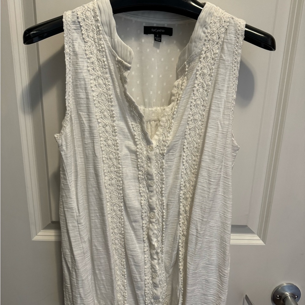For Cynthia - Cream Sleeveless Blouse with Ruffled Mandarin Collar - Size Small